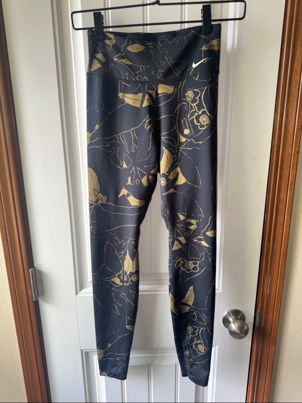 Nike Black Leggings with Metallic Gold Floral Print